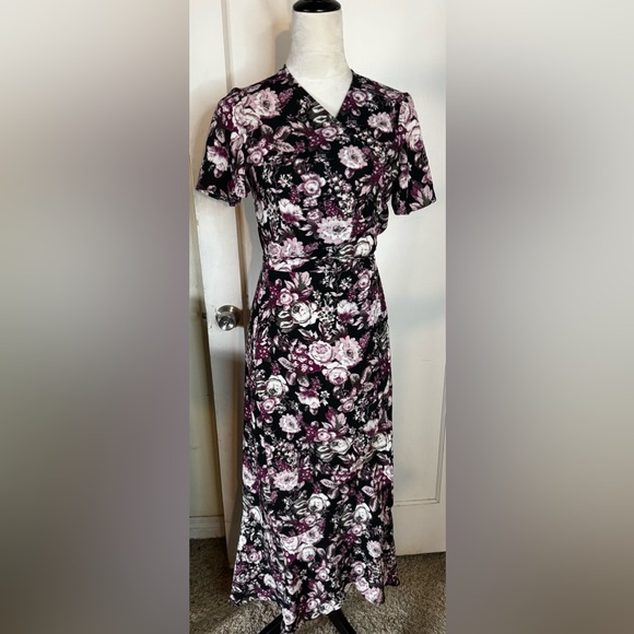 Free Press Floral Wrap Dress Flowy Lorelei Gilmore Girls romantic feminine maxi - Picture 2 of 13